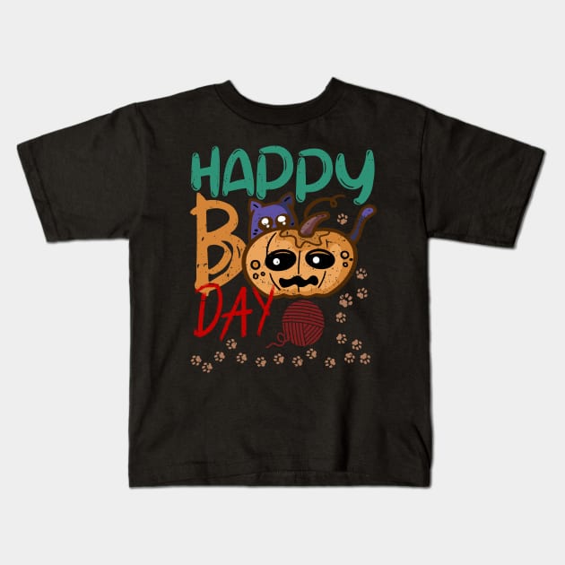 Happy Boo Day Party Costume with Boo Cat Pumpkin Funny Kids T-Shirt by alcoshirts